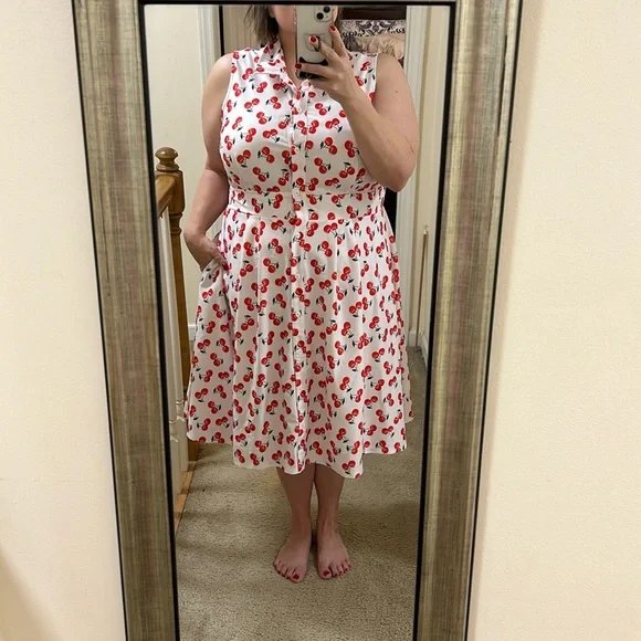 Cherry print shirt dress with pockets sz 18 - Picture 1 of 2